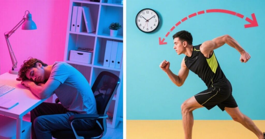 Before and after comparison showing energy transformation through quick workplace exercises
exercise for energy
