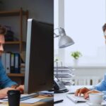 Before and after comparison showing how better sleep improves work performance and reduces sleep deprivation effects