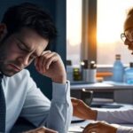 Circadian rhythm and productivity comparison showing tired vs energetic office worker with clock symbols