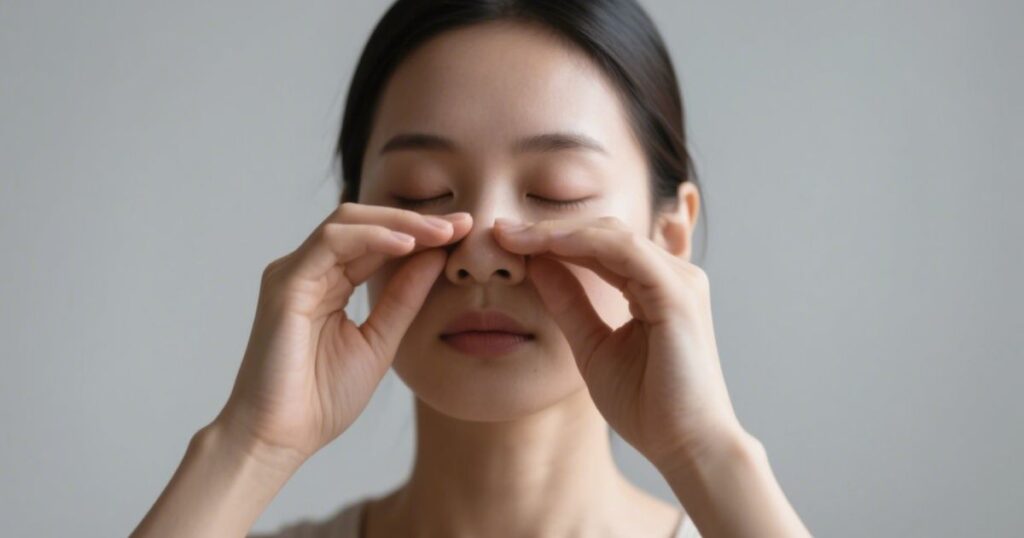 Person demonstrating alternate nostril breathing technique for instant energy boost