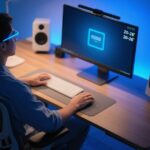 Person demonstrating perfect sitting posture at ergonomic desk setup