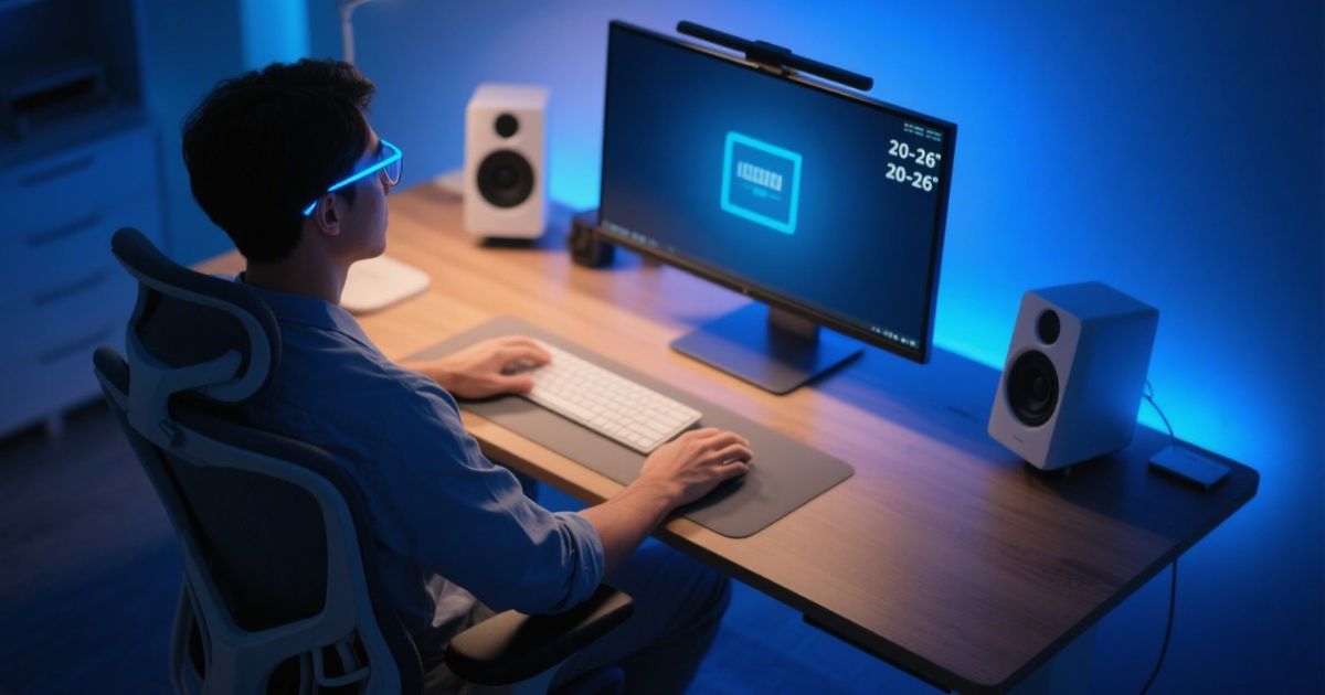 Person demonstrating perfect sitting posture at ergonomic desk setup
