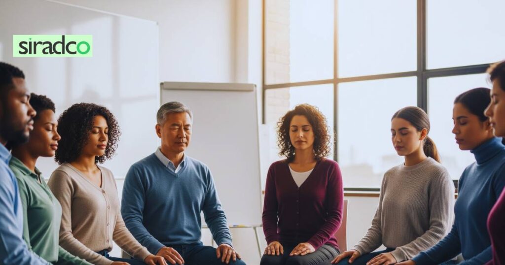Workplace mindfulness programs for teams in conference room